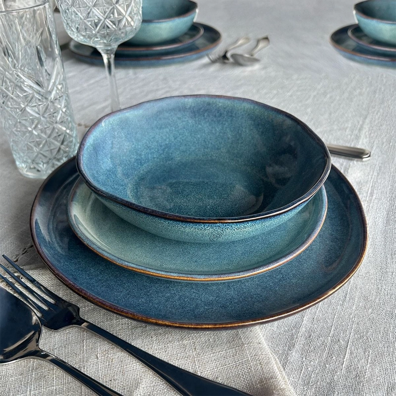 SET 6 PLATOS REDONDO CERAMICA AZUL 27 CM LINEA EFES - 4
