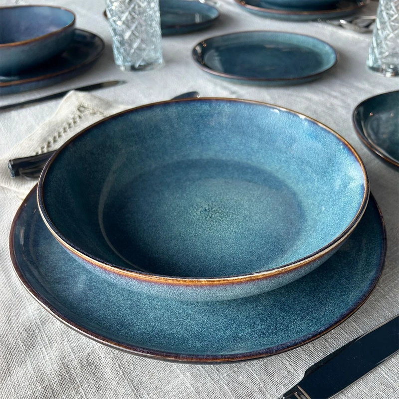 SET 6 PLATOS REDONDO CERAMICA AZUL 27 CM LINEA EFES - 6