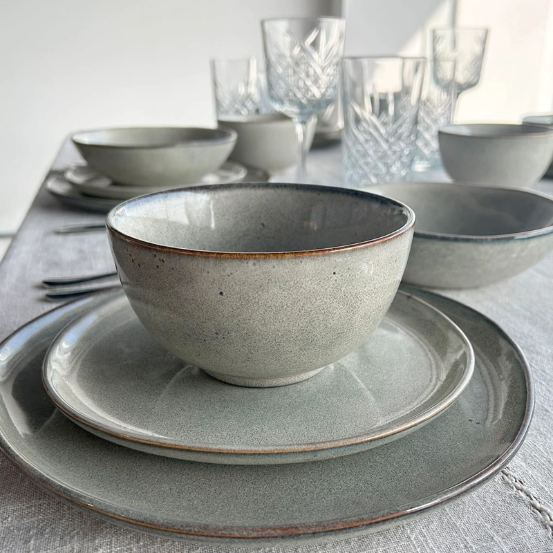 SET 6 PLATOS REDONDO CERAMICA 27 CM GRIS LINEA LAOS - 2