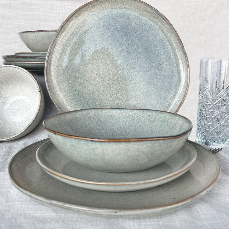 SET 6 PLATOS REDONDO CERAMICA 27 CM GRIS LINEA LAOS - 3