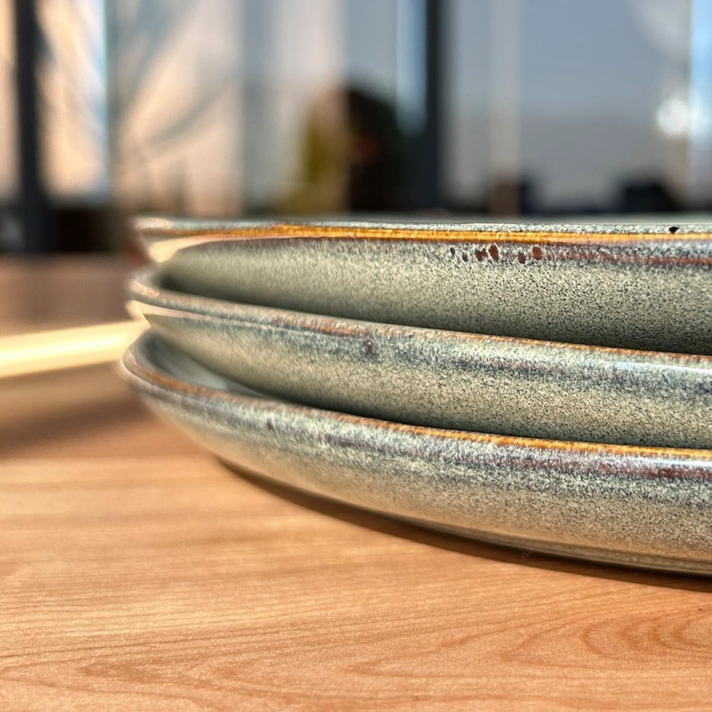 SET 6 PLATOS REDONDO CERAMICA 27 CM GRIS LINEA LAOS - 5