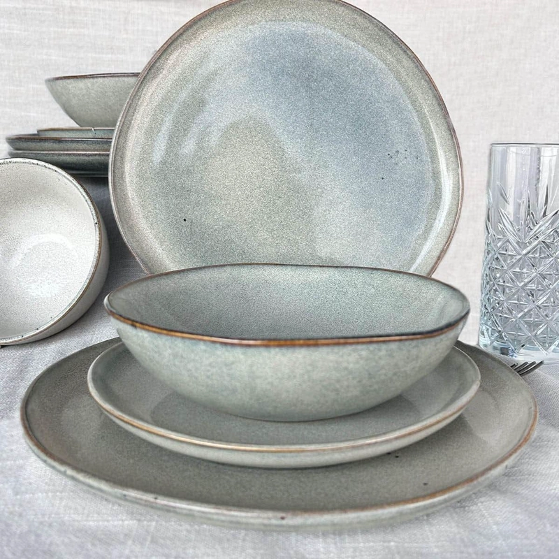 SET 6 PLATOS REDONDO CERAMICA 27 CM GRIS LINEA LAOS - 6
