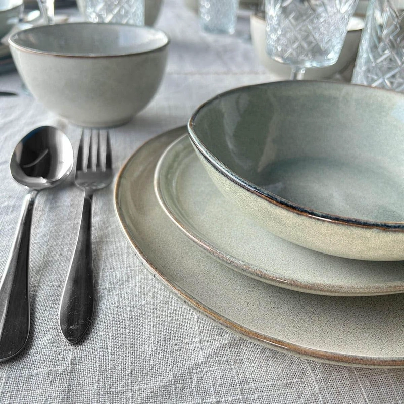 SET 6 PLATOS REDONDO CERAMICA 27 CM GRIS LINEA LAOS - 7