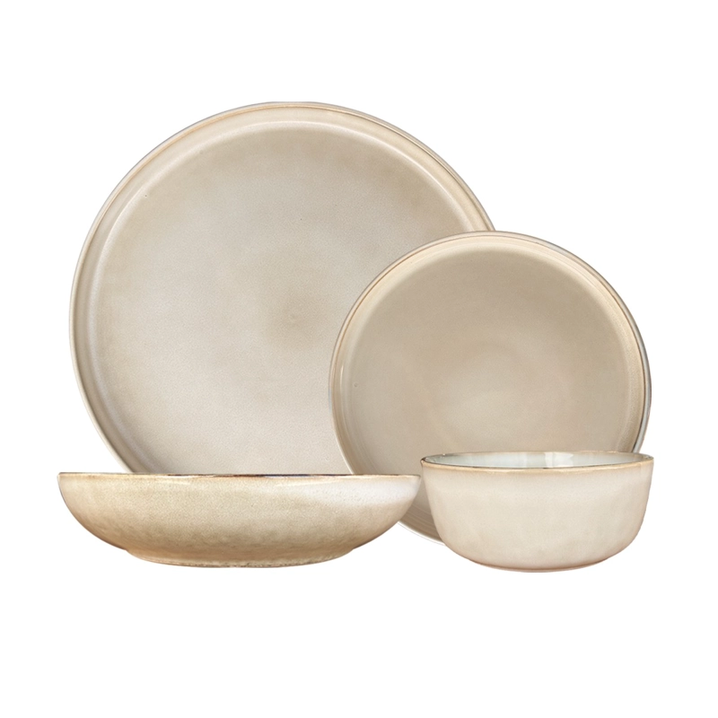 SET VAJILLA 24 PIEZAS CERAMICA BEIGE LINEA OSLO - ( TIPO GRES ) - 1