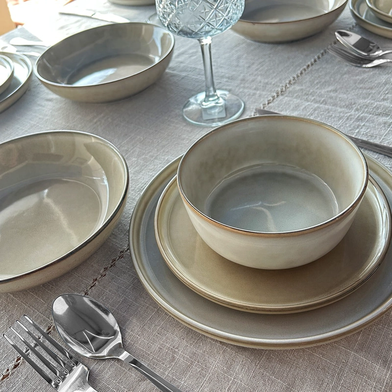 SET VAJILLA 24 PIEZAS CERAMICA BEIGE LINEA OSLO - ( TIPO GRES ) - 3