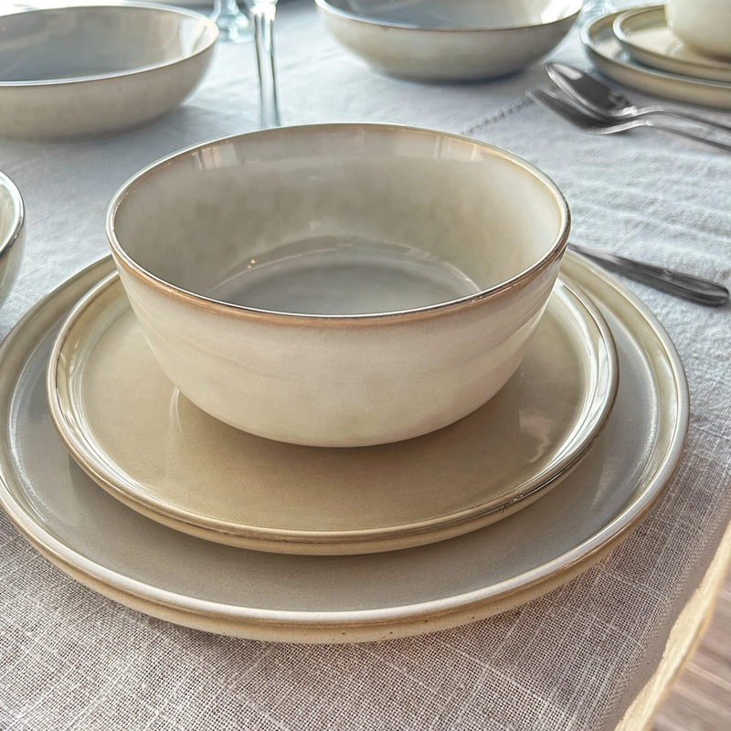SET VAJILLA 24 PIEZAS CERAMICA BEIGE LINEA OSLO - ( TIPO GRES ) - 4