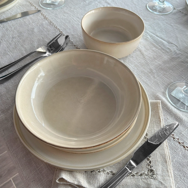 SET VAJILLA 24 PIEZAS CERAMICA BEIGE LINEA OSLO - ( TIPO GRES ) - 8