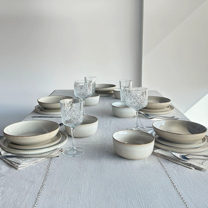 SET 6 PLATOS REDONDO CERAMICA 26.5 CM BEIGE LINEA OSLO - 4