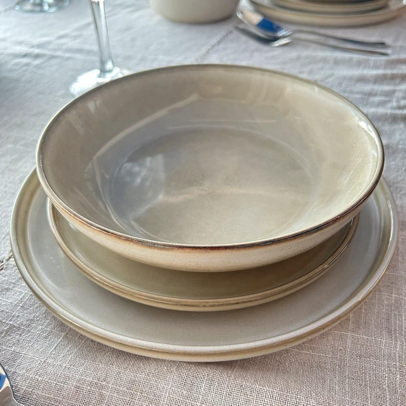 SET 6 PLATOS REDONDO CERAMICA 26.5 CM BEIGE LINEA OSLO - 7
