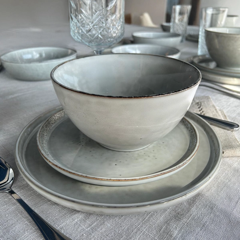 SET 6 PLATOS REDONDO CERAMICA 22 CM GRIS LINEA OSLO - 2
