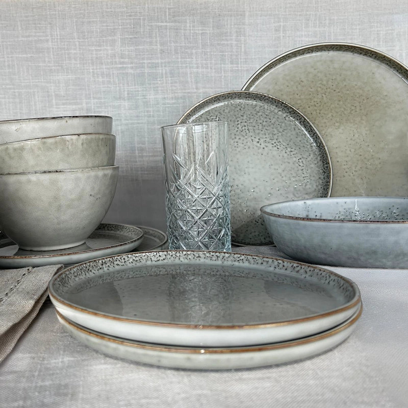 SET 6 PLATOS REDONDO CERAMICA 22 CM GRIS LINEA OSLO - 5
