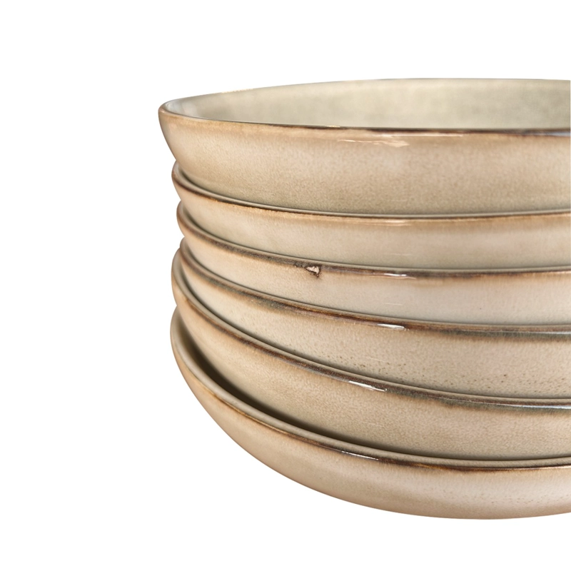 SET 6 BOWL REDONDO CERAMICA 21.8X5 CM BEIGE LINEA OSLO - ( TIPO GRES ) - 6