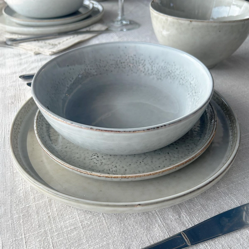 SET 6 PLATOS REDONDO CERAMICA 27 CM GRIS LINEA OSLO - 2