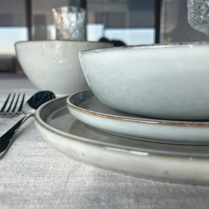 SET 6 PLATOS REDONDO CERAMICA 27 CM GRIS LINEA OSLO - 6