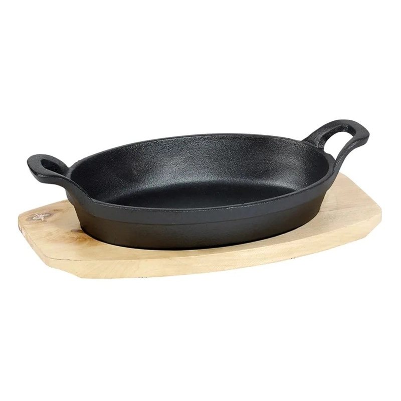 SARTEN HIERRO OVALADO CON BASE MADERA 27.6X15.2X4.5 CM - 1