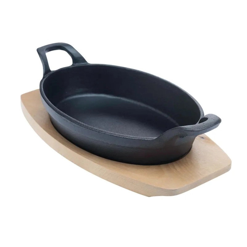SARTEN HIERRO OVALADO CON BASE MADERA 27.6X15.2X4.5 CM - 4