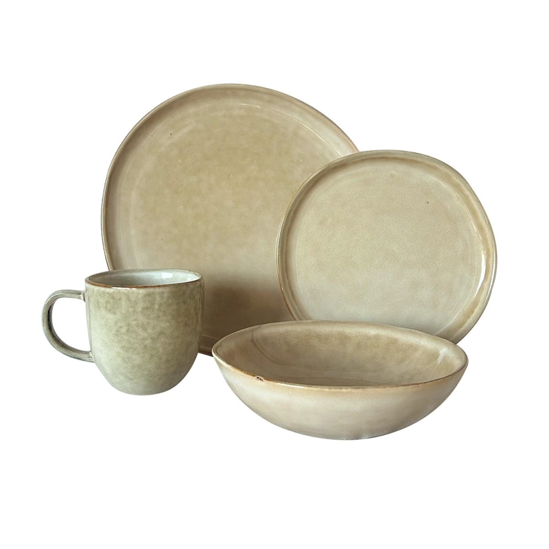 SET VAJILLA 24 PIEZAS CERAMICA ARENA LINEA RUSTICA CON MUG - 1