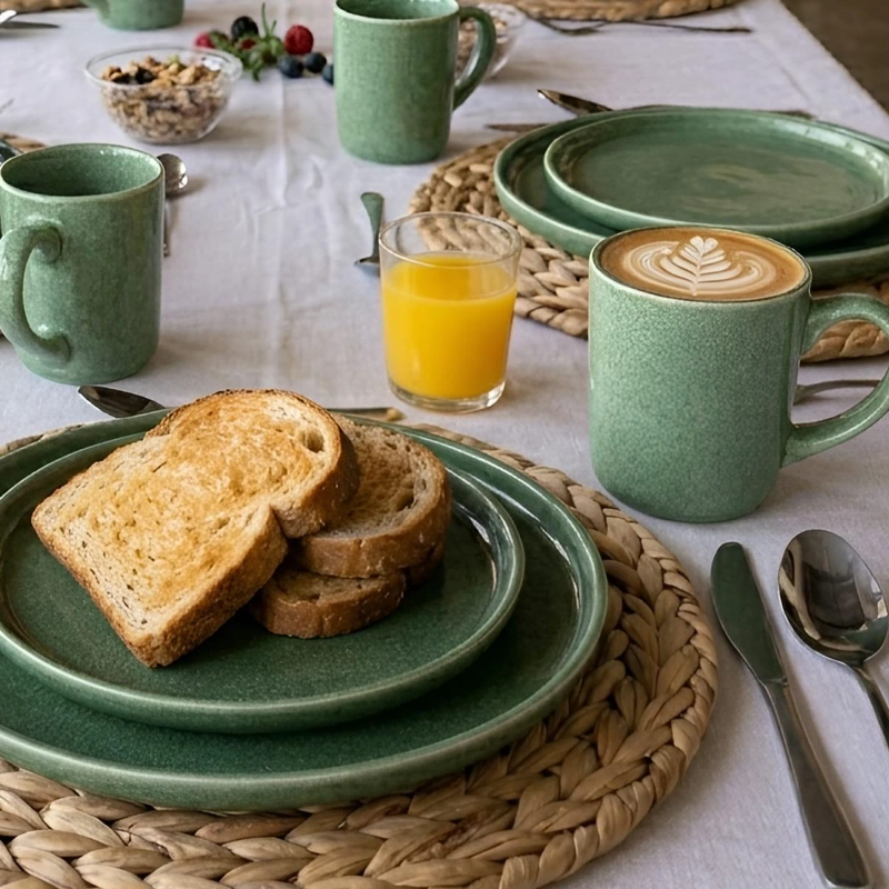 SET DE 6 MUG 400 ML CERAMICA VERDE LINEA RUSTICA - 2