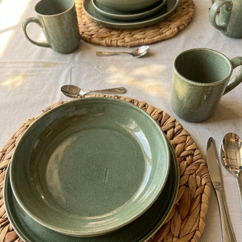 SET DE 6 MUG 400 ML CERAMICA VERDE LINEA RUSTICA - 3