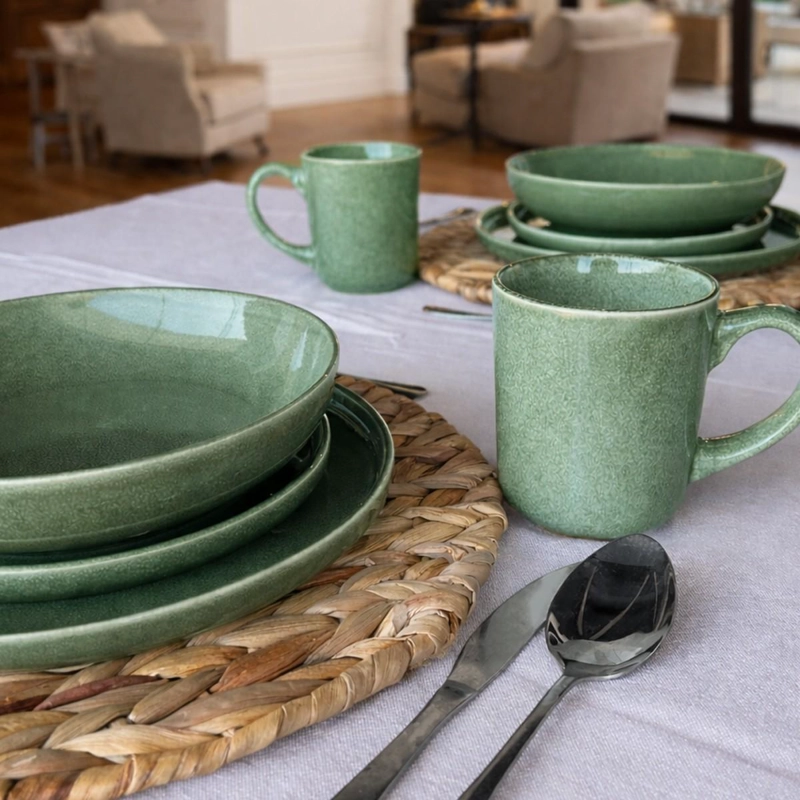 SET DE 6 MUG 400 ML CERAMICA VERDE LINEA RUSTICA - 4