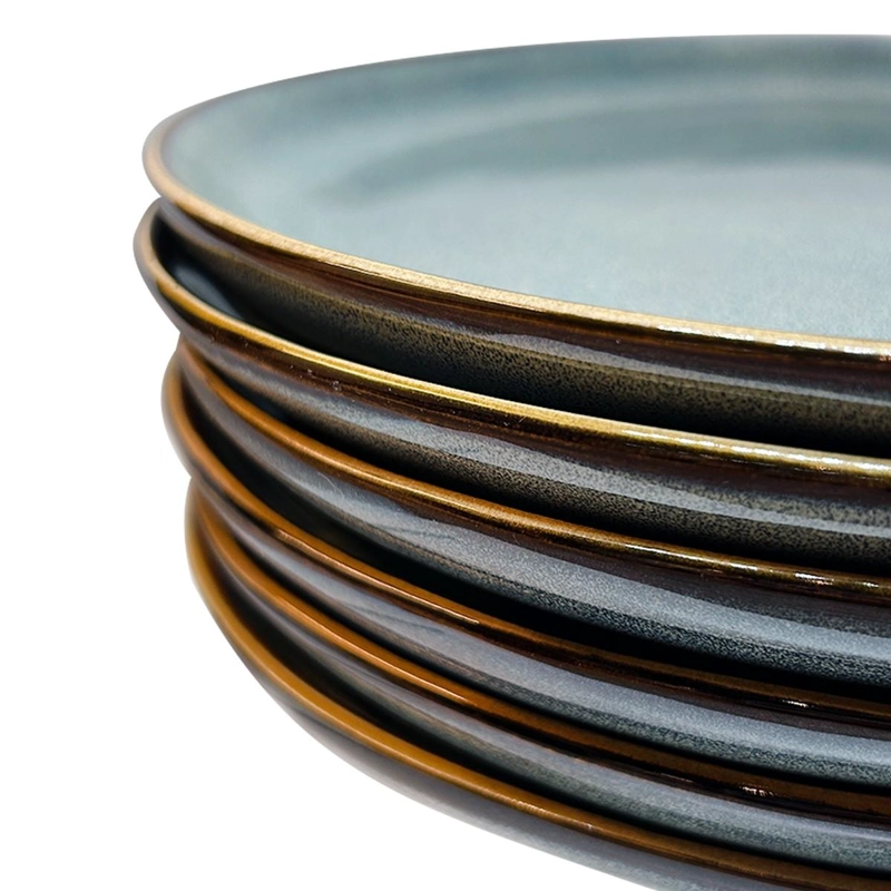 SET DE 6 PLATO REDONDO CERAMICA 21 CM AZUL GRAFITO LINEA RUSTICA - 5