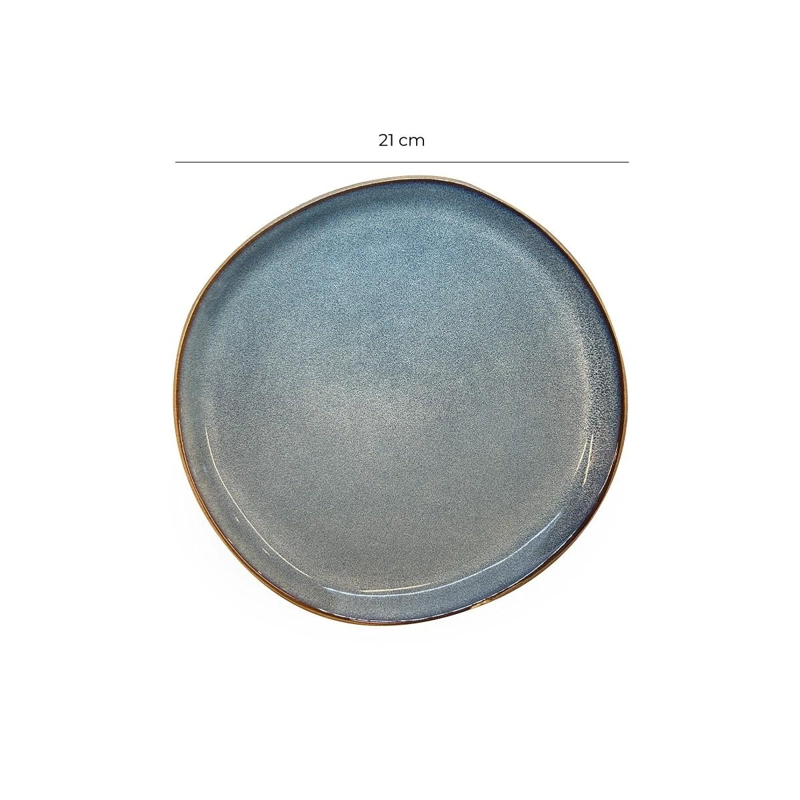 SET DE 6 PLATO REDONDO CERAMICA 21 CM AZUL GRAFITO LINEA RUSTICA - 6