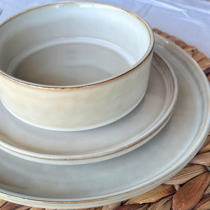 SET DE 6 BOWL REDONDO CERAMICA 14 X 5.5 CM BEIGE LINEA RUSTICA - 2