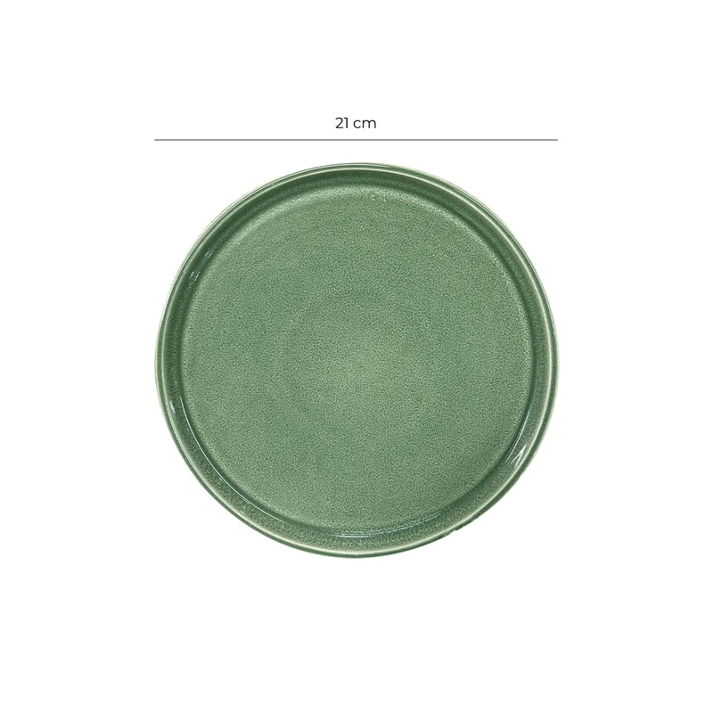 SET DE 6 PLATO REDONDO CERAMICA 21 CM VERDE LINEA RUSTICA - 6
