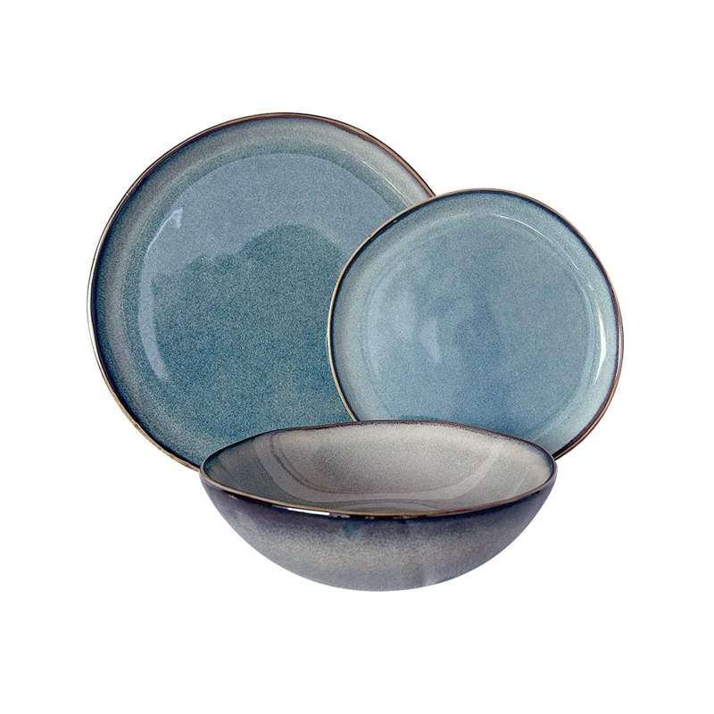 SET VAJILLA 18 PIEZAS CERAMICA AZUL GRAFITO LINEA RUSTICA - 1