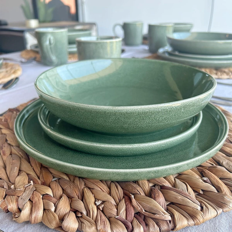 SET DE 6 BOWL REDONDO CERAMICA 21.8 X 4.5 CM VERDE LINEA RUSTICA - 3