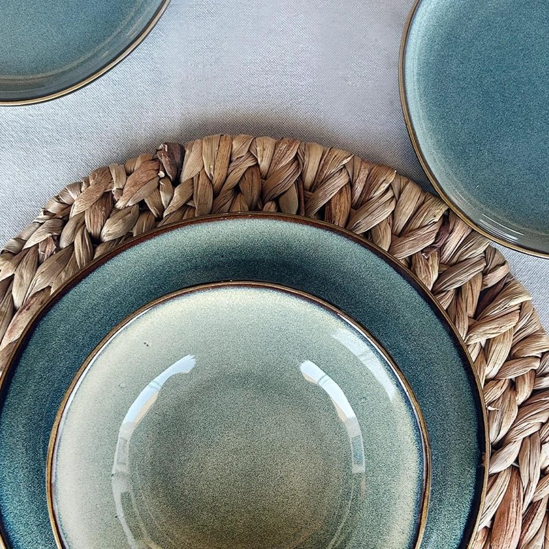 SET DE 6 PLATO REDONDO CERAMICA 26 CM AZUL GRAFITO LINEA RUSTICA - 2