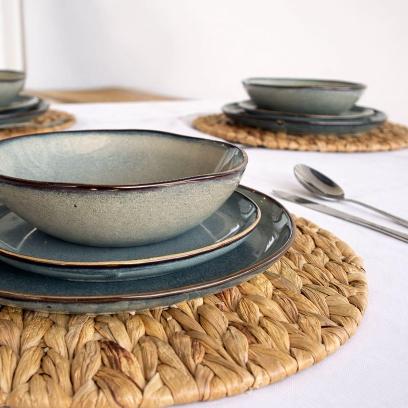 SET DE 6 PLATO REDONDO CERAMICA 26 CM AZUL GRAFITO LINEA RUSTICA - 3
