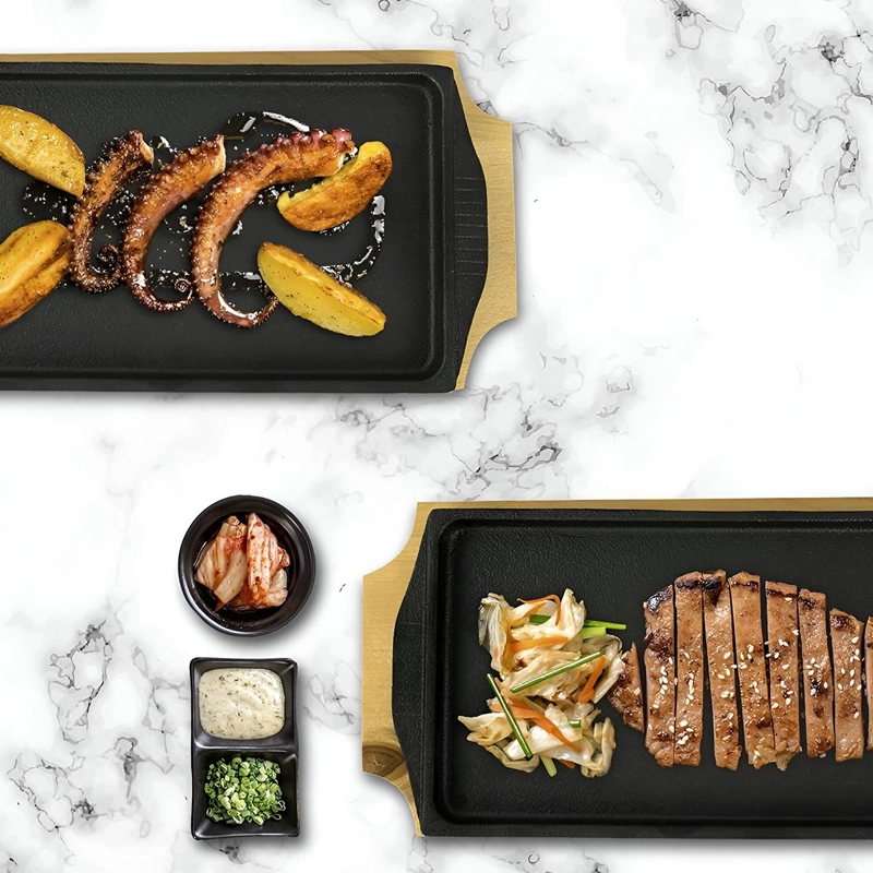 PLATO / BANDEJA HIERRO RECTANGULAR CON BASE MADERA 32.4X17.8X1.9 CM - 2