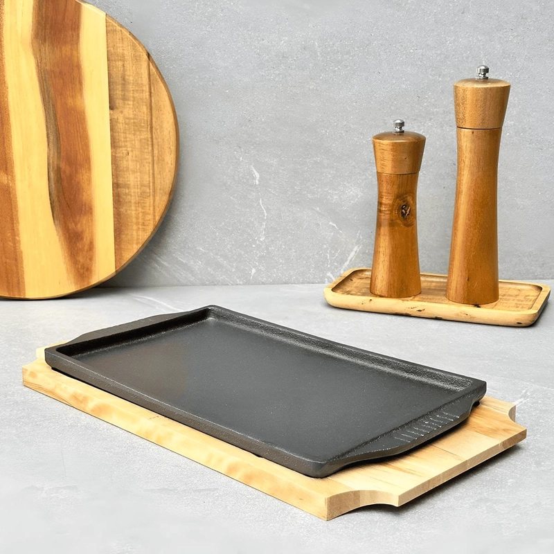 PLATO / BANDEJA HIERRO RECTANGULAR CON BASE MADERA 32.4X17.8X1.9 CM - 3