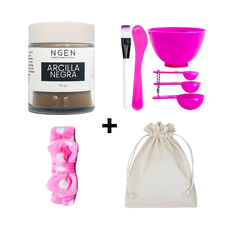 MASCARILLA DE ARCILLA ROSTRO Y CUELLO NGEN 100 GRS NEGRA SET + BOWL + CINTILLO + SAQUITO - 1