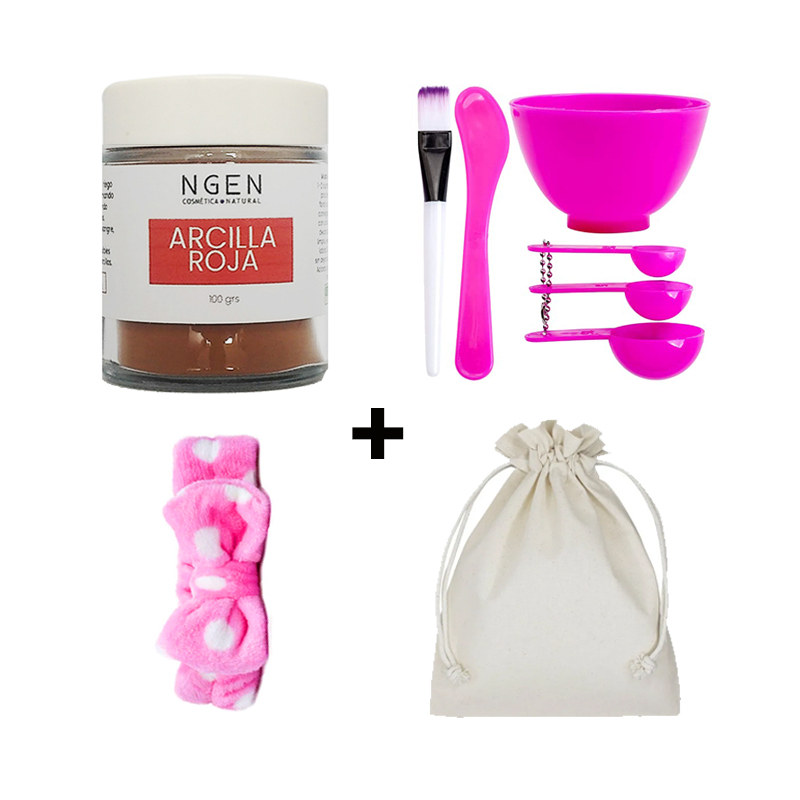 MASCARILLA DE ARCILLA ROSTRO Y CUELLO NGEN 100 GRS ROJA SET + BOWL + CINTILLO + SAQUITO - 1