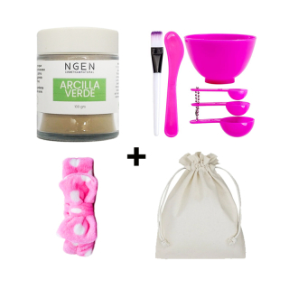 MASCARILLA DE ARCILLA ROSTRO Y CUELLO NGEN 100 GRS VERDE SET + BOWL + CINTILLO + SAQUITO - 1
