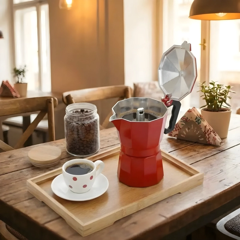 CAFETERA ITALIANA MOKA ROJA 6 TAZAS (300 ML) ALUMINIO - 3