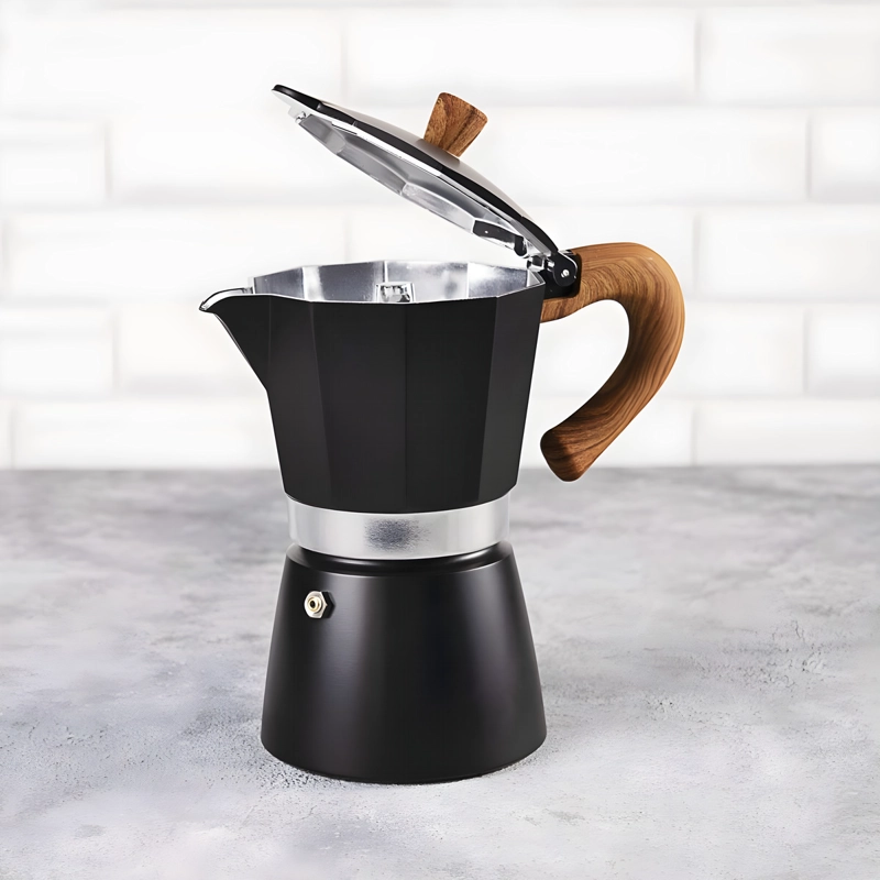 CAFETERA ITALIANA MOKA 3 TAZAS 150 ML ALUMINIO NEGRA ESTUFA GAS - 4