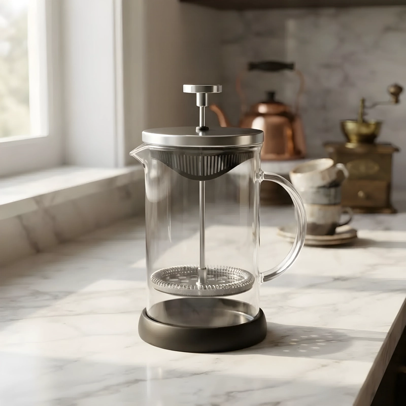 CAFETERA PRENSA FRANCESA 1L EMBOLO VIDRIO Y ACERO INOX AGORA - 4