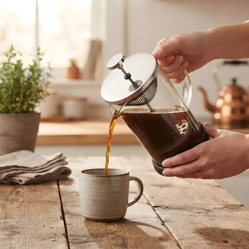 CAFETERA PRENSA FRANCESA 1L EMBOLO VIDRIO Y ACERO INOX AGORA - 5