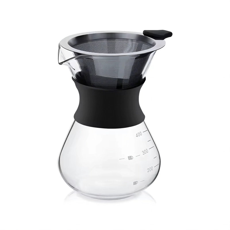 CAFETERA FILTRADO MANUAL 600ML VIDRIO FILTRO ACERO INOXIDABLE GOTEO - 1