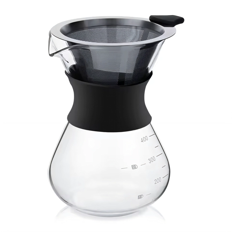 CAFETERA FILTRADO MANUAL 600ML VIDRIO FILTRO ACERO INOXIDABLE GOTEO - 2