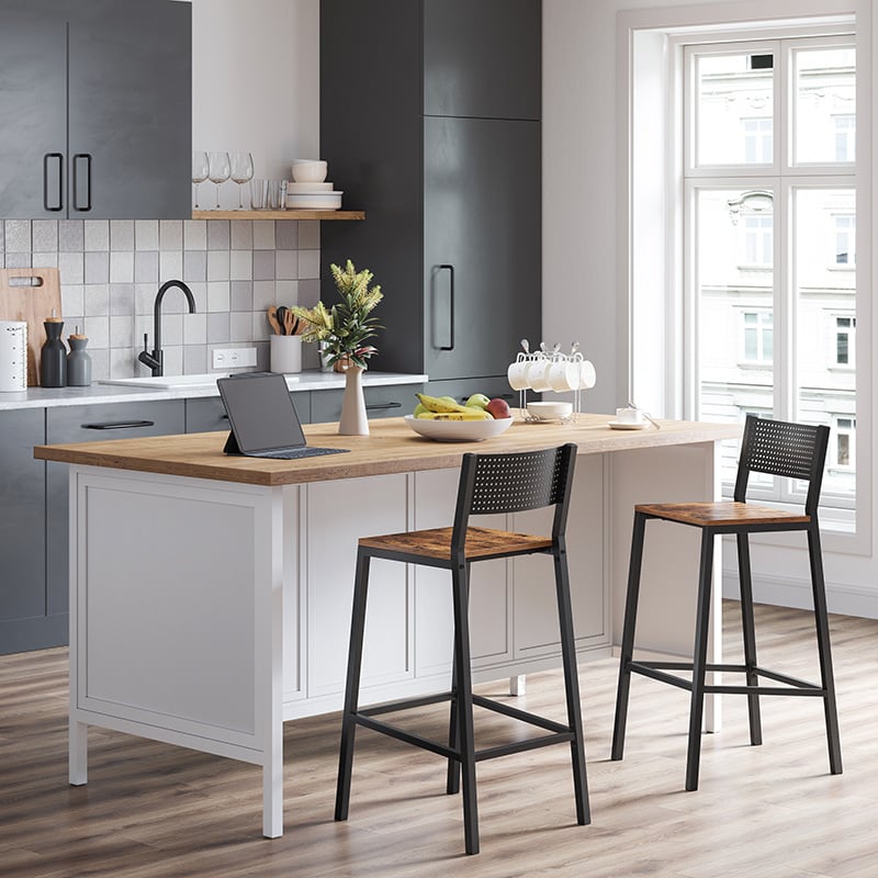 TABURETES VASAGLE CAFÉ 2 SILLAS BAR METAL BLACK - 2