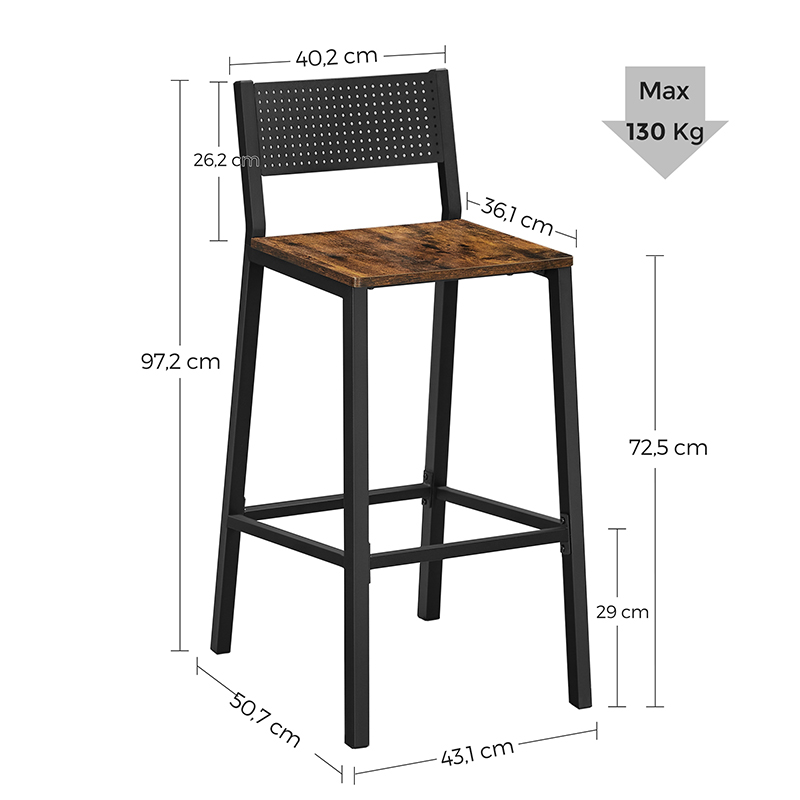 TABURETES VASAGLE CAFÉ 2 SILLAS BAR METAL BLACK - 4