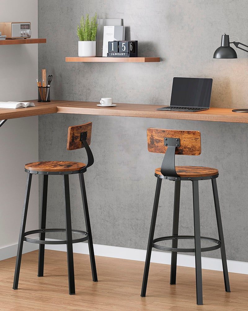 TABURETES SILLAS BAR VASAGLE CAFE SET CON RESPALDO ESTILO INDUSTRIAL - 2