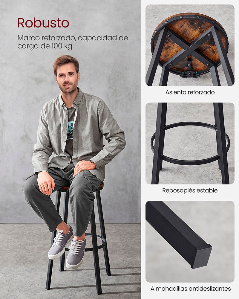 TABURETES SILLAS BAR VASAGLE CAFE SET CON RESPALDO ESTILO INDUSTRIAL - 3