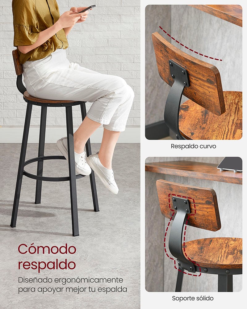 TABURETES SILLAS BAR VASAGLE CAFE SET CON RESPALDO ESTILO INDUSTRIAL - 4