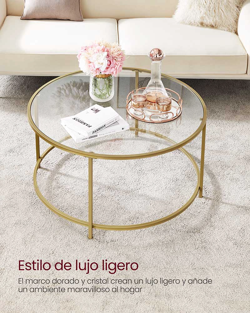 MESA CENTRO VASAGLE VIDRIO GOLD PREMIUM - 4
