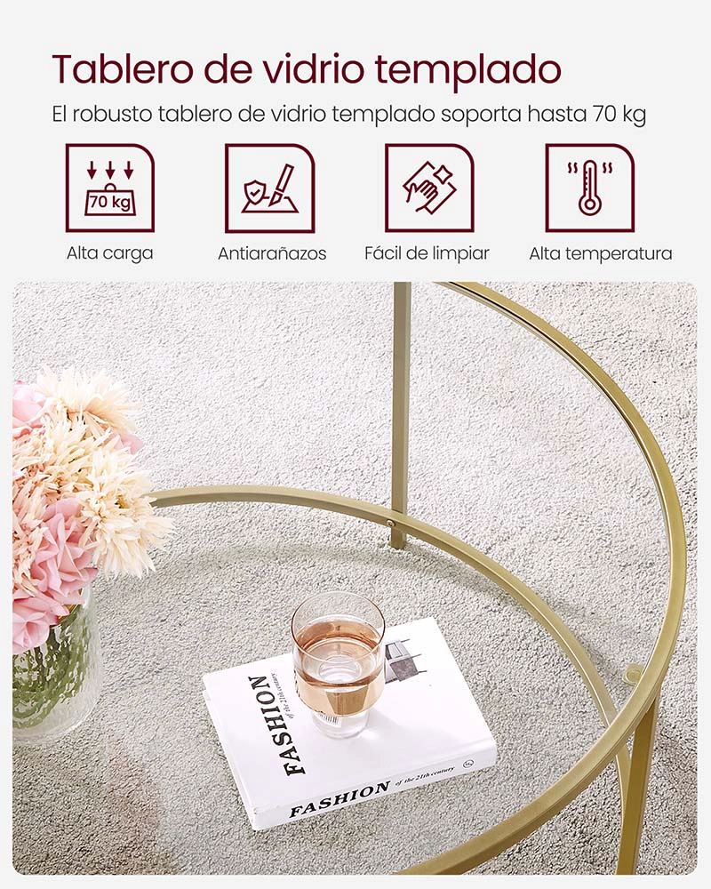 MESA CENTRO VASAGLE VIDRIO GOLD PREMIUM - 5